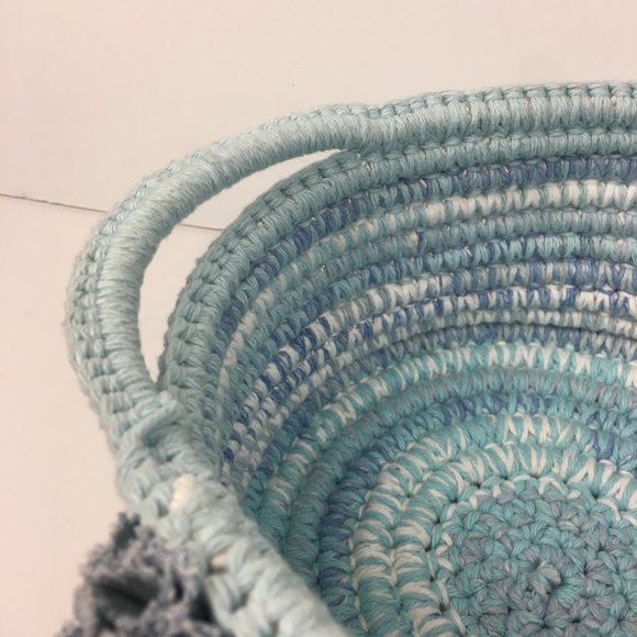 Blue Yarn Rope Bowl‎ Handle Flowers Button Handmade - Picture 8 of 9